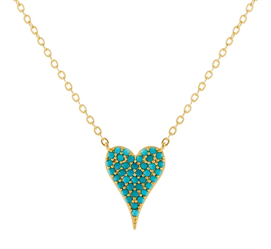 Turquoise CZ Heart Necklace sold by Adina Eden's