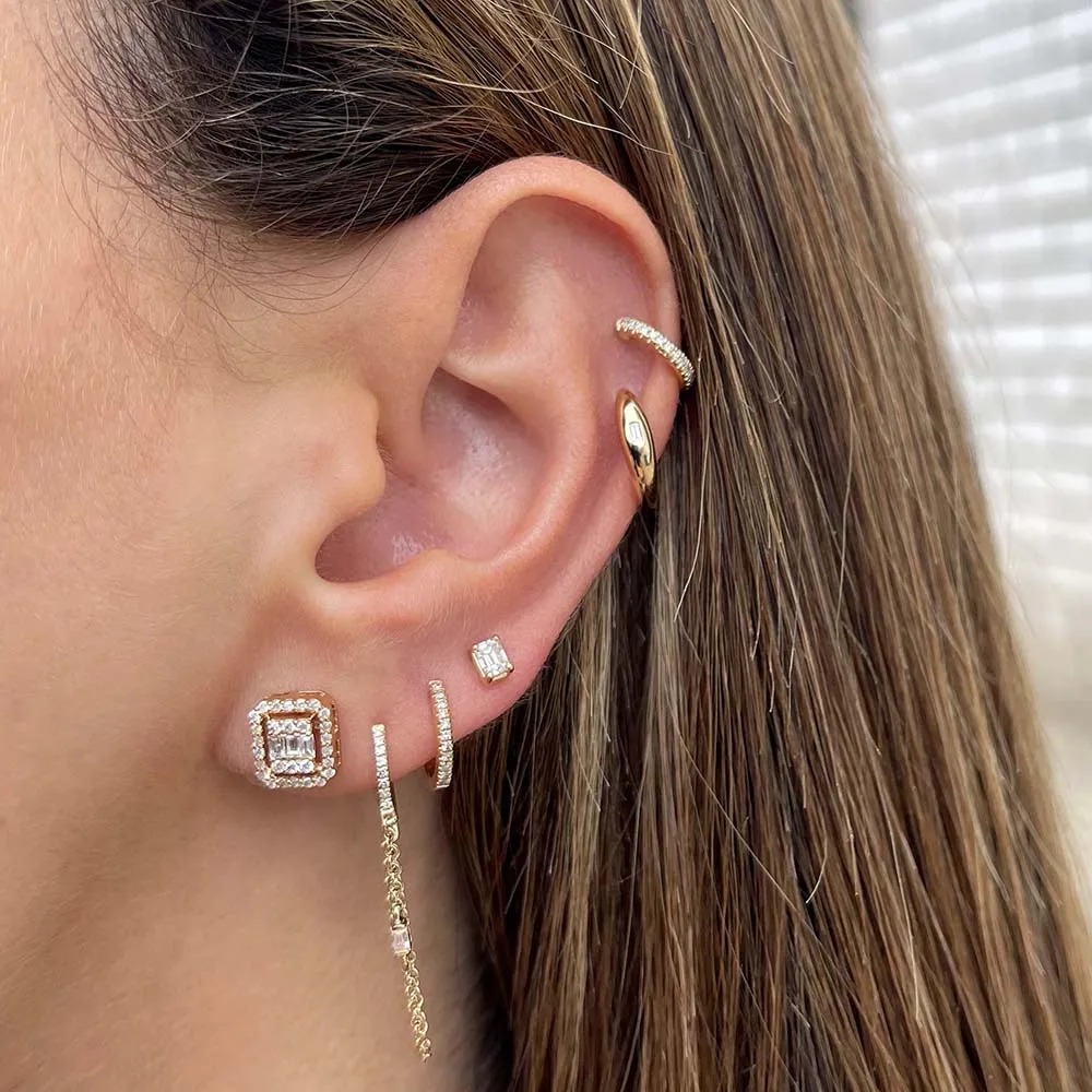 Diamond Baguette Hollow Dome Huggie Earring 14K sold by Adina Eden's product image thumbnail 3