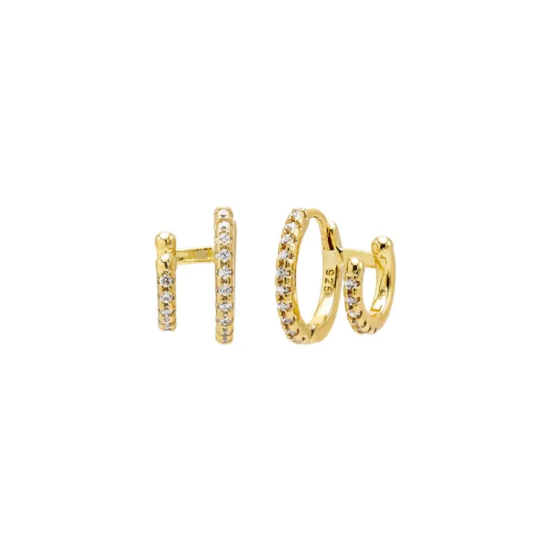 CZ Pave Double Huggie Earring sold by Adina Eden's