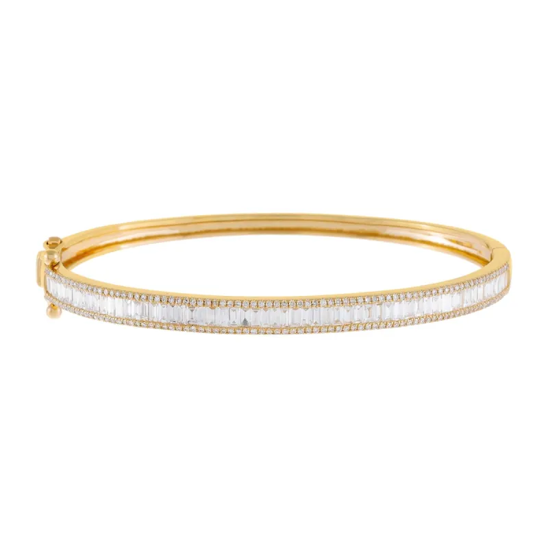 Diamond Pavé X Baguette Bangle 14K sold by Adina Eden's
