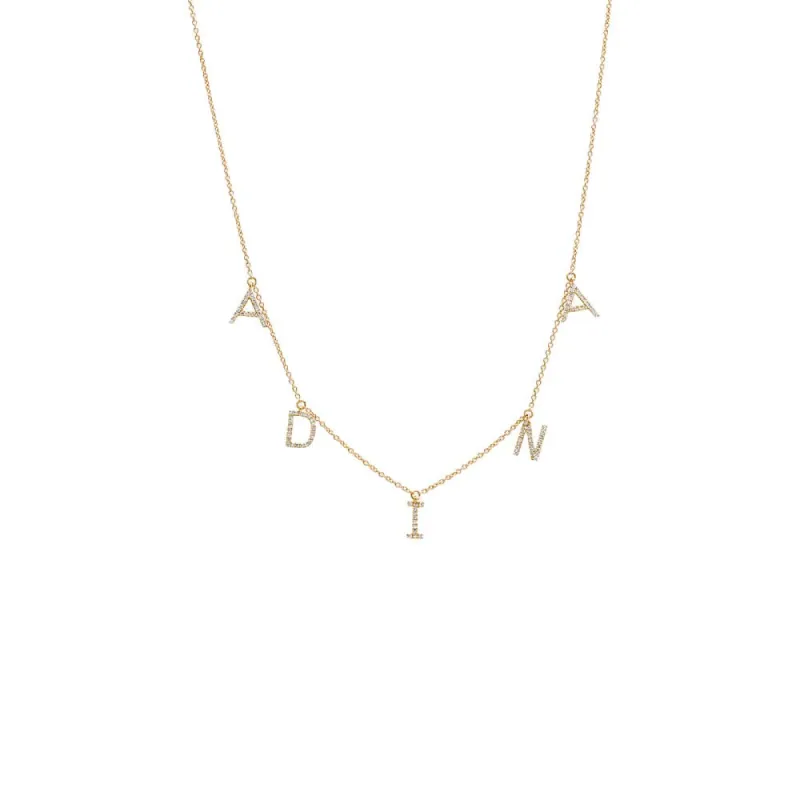 Diamond Block Name Necklace 14K sold by Adina Eden's
