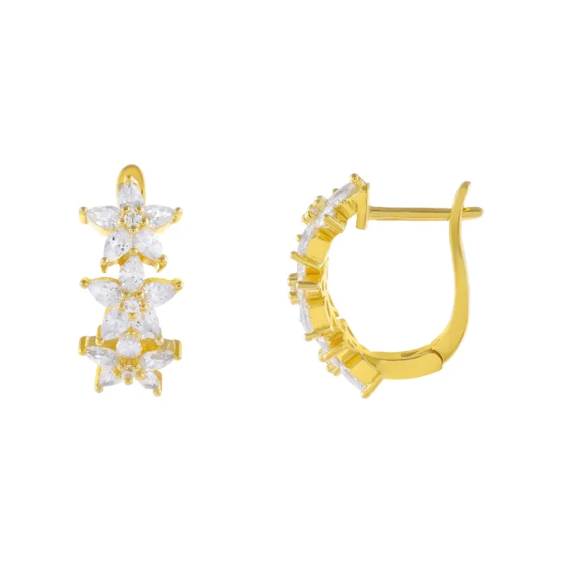 CZ Crystal Triple Flower Huggie Earring sold by Adina Eden's