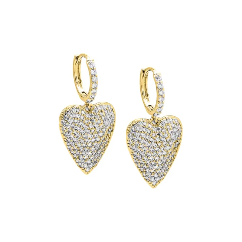 Pave Elongated Puffy Dangling Heart Huggie Earring sold by Adina Eden's