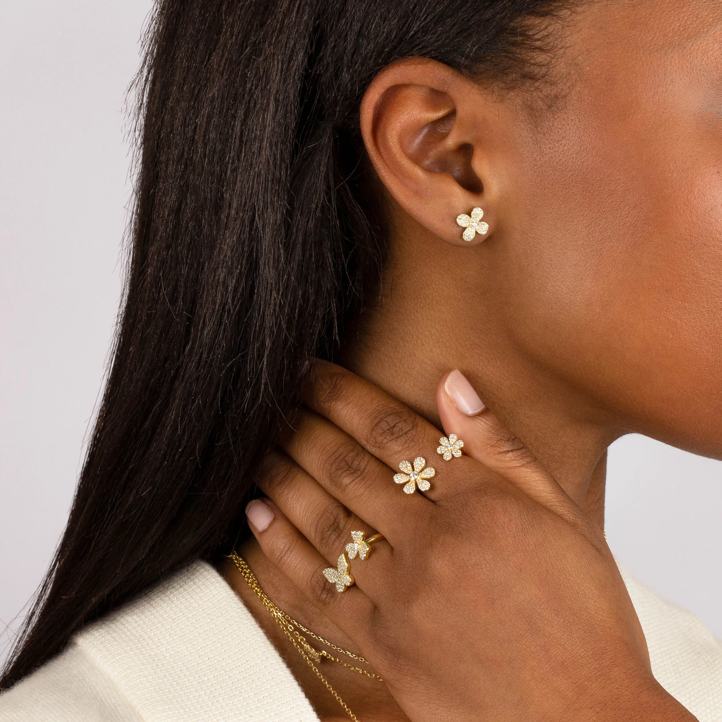 Pavé Flower Stud Earring sold by Adina Eden's product image thumbnail 2