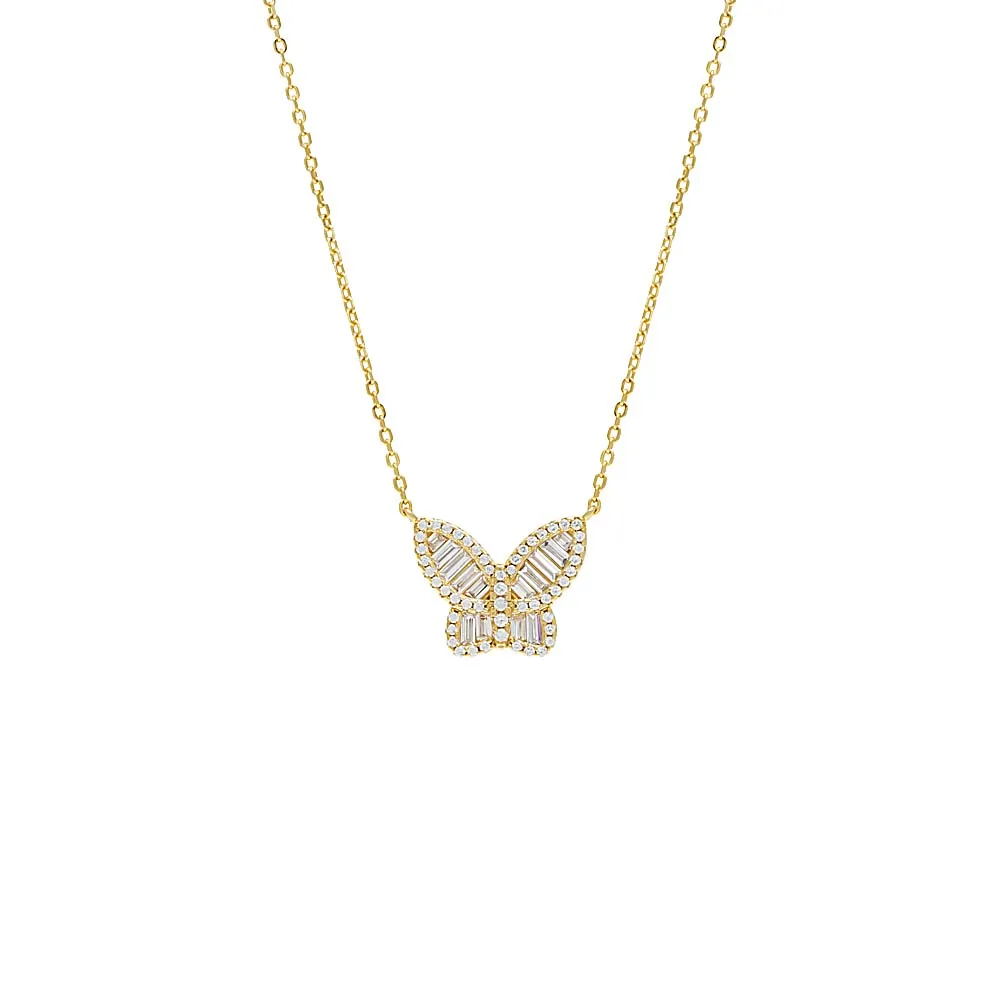 Small Pavé X Baguette Butterfly Necklace sold by Adina Eden's