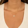 Small Pavé X Baguette Butterfly Necklace sold by Adina Eden's