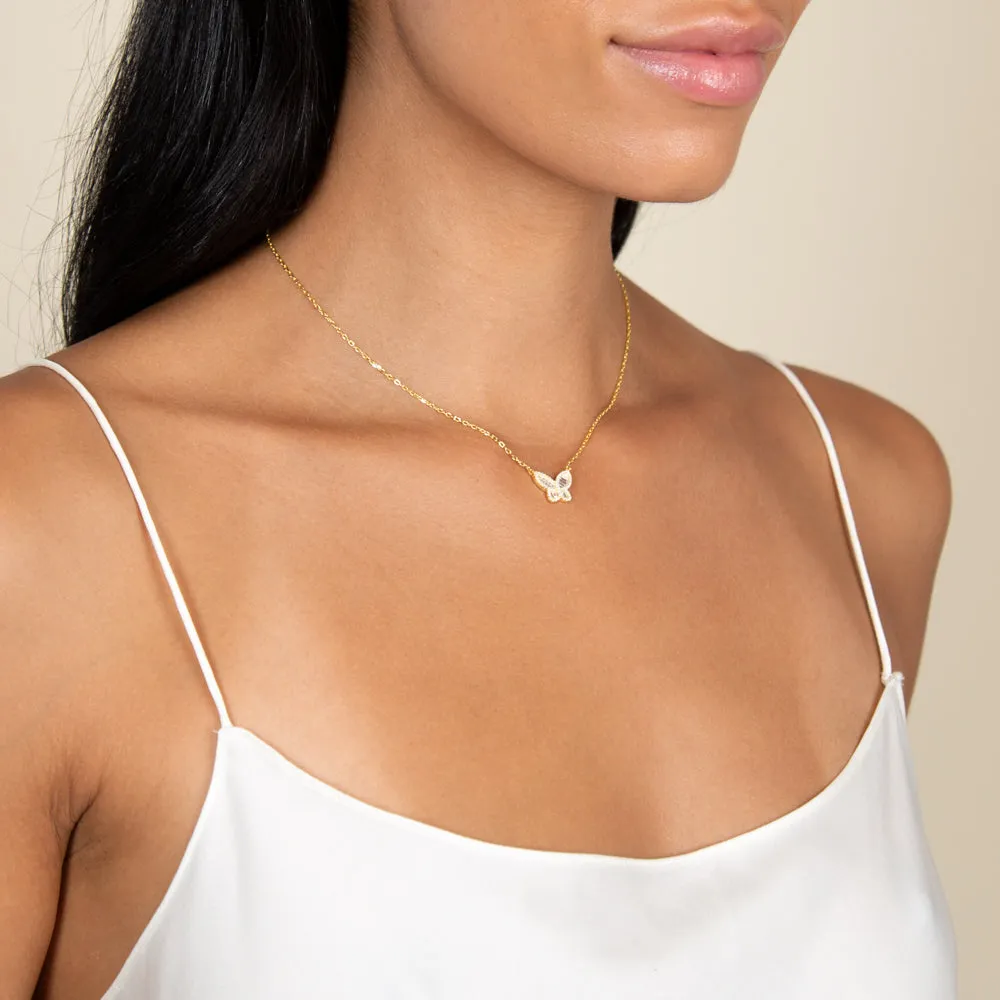 Small Pavé X Baguette Butterfly Necklace sold by Adina Eden's product image thumbnail 3