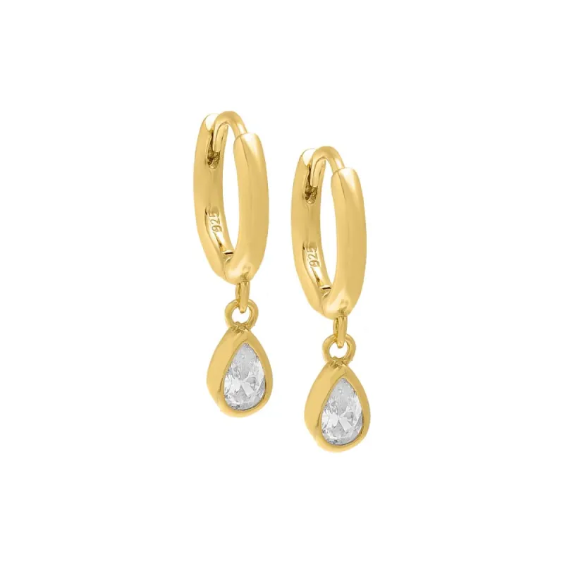 Dangling Bezel Teardrop Huggie Earring sold by Adina Eden's
