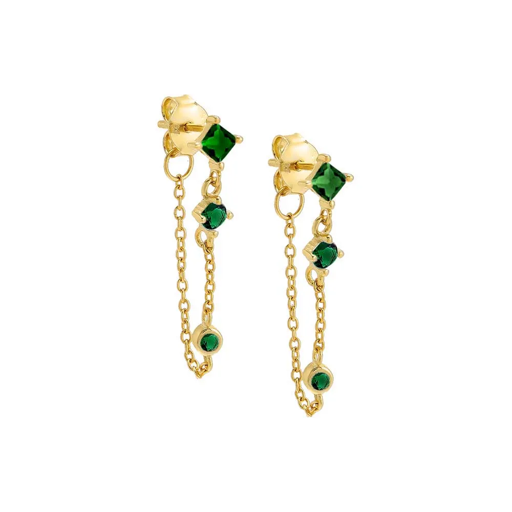 Triple Colored Stone Front Back Chain Stud Earring sold by Adina Eden's product image thumbnail 2