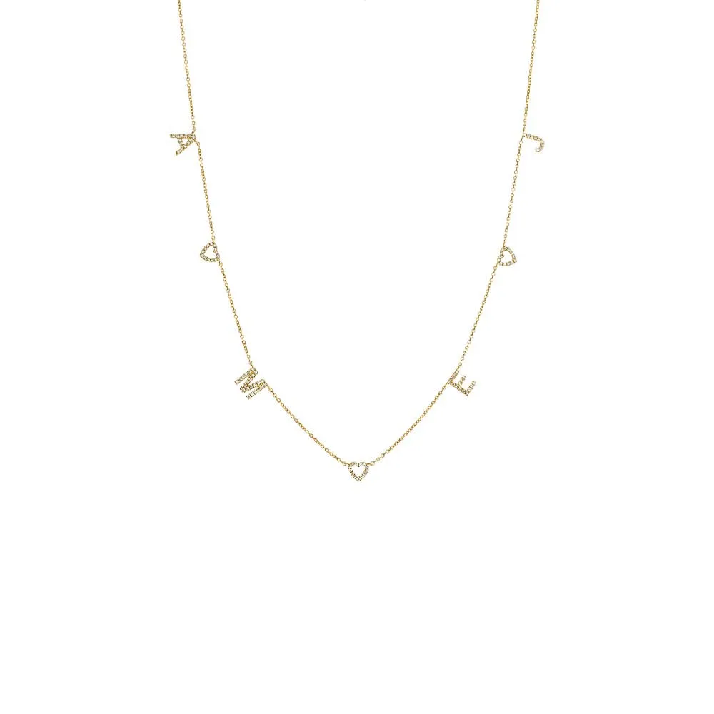 Diamond Pave Open Hearts X Initials Necklace 14K sold by Adina Eden's