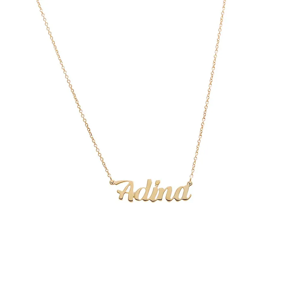 Solid Script Nameplate Necklace 14K sold by Adina Eden's