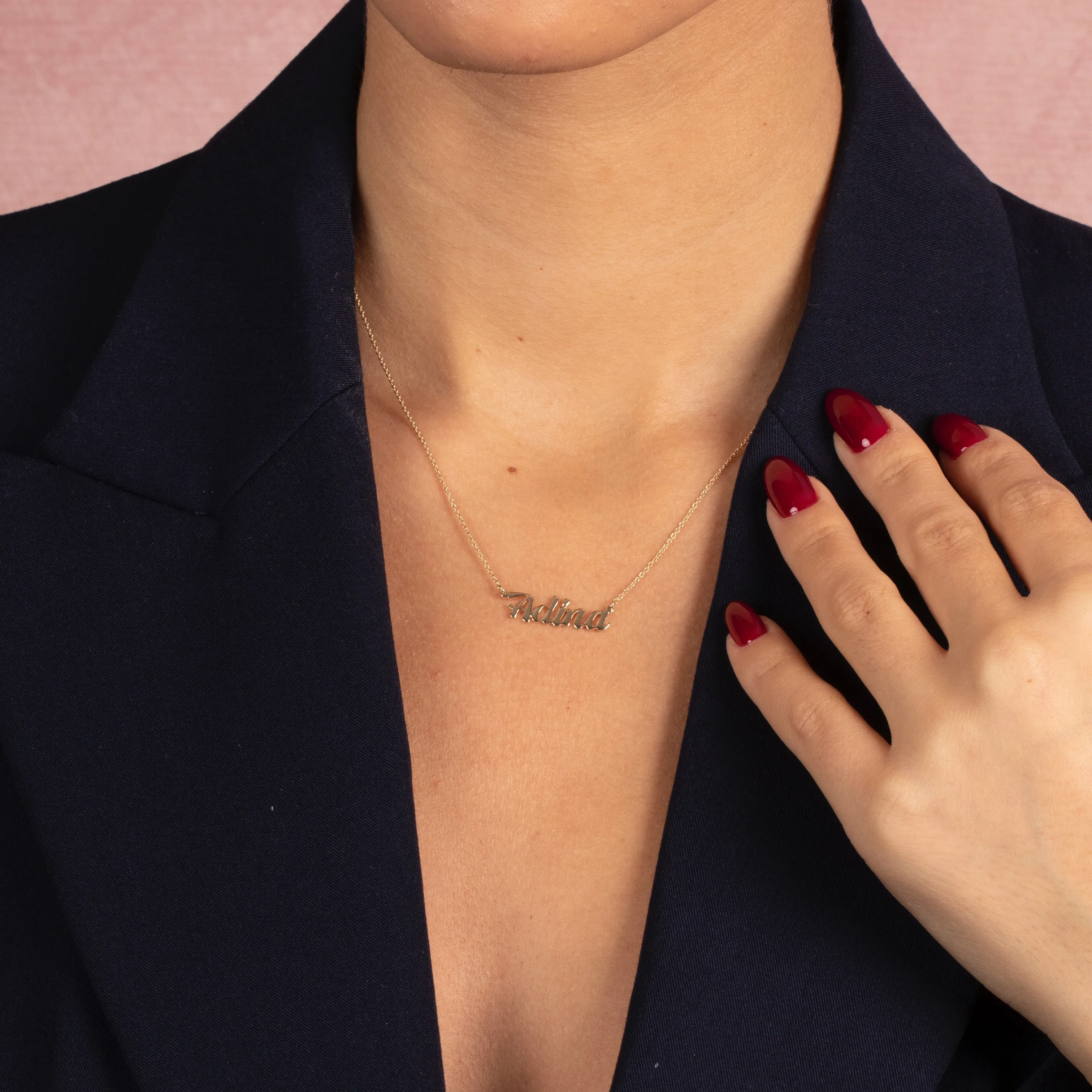 Solid Script Nameplate Necklace 14K sold by Adina Eden's product image thumbnail 2