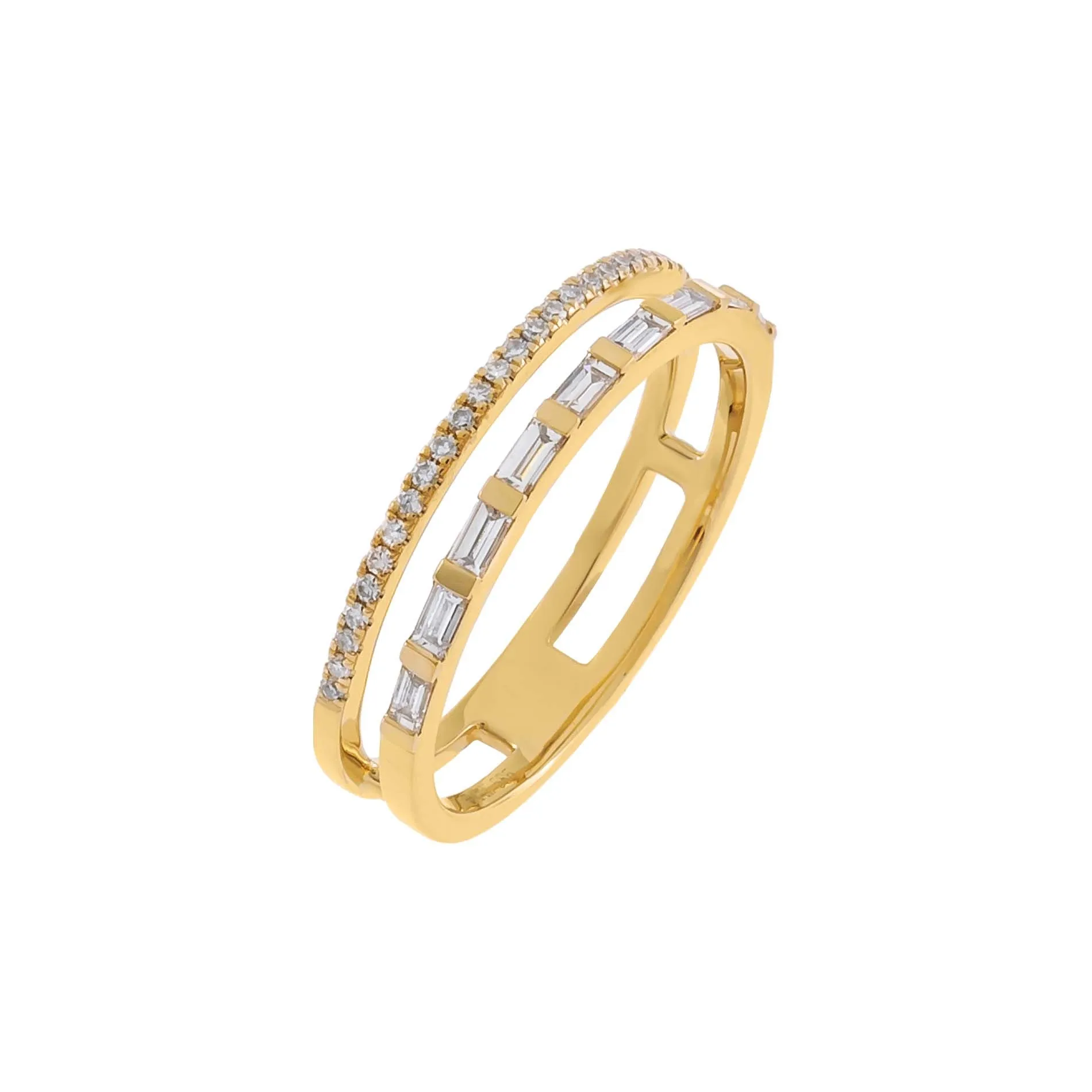 Diamond Baguette X Pavé Double Row Ring 14K sold by Adina Eden's
