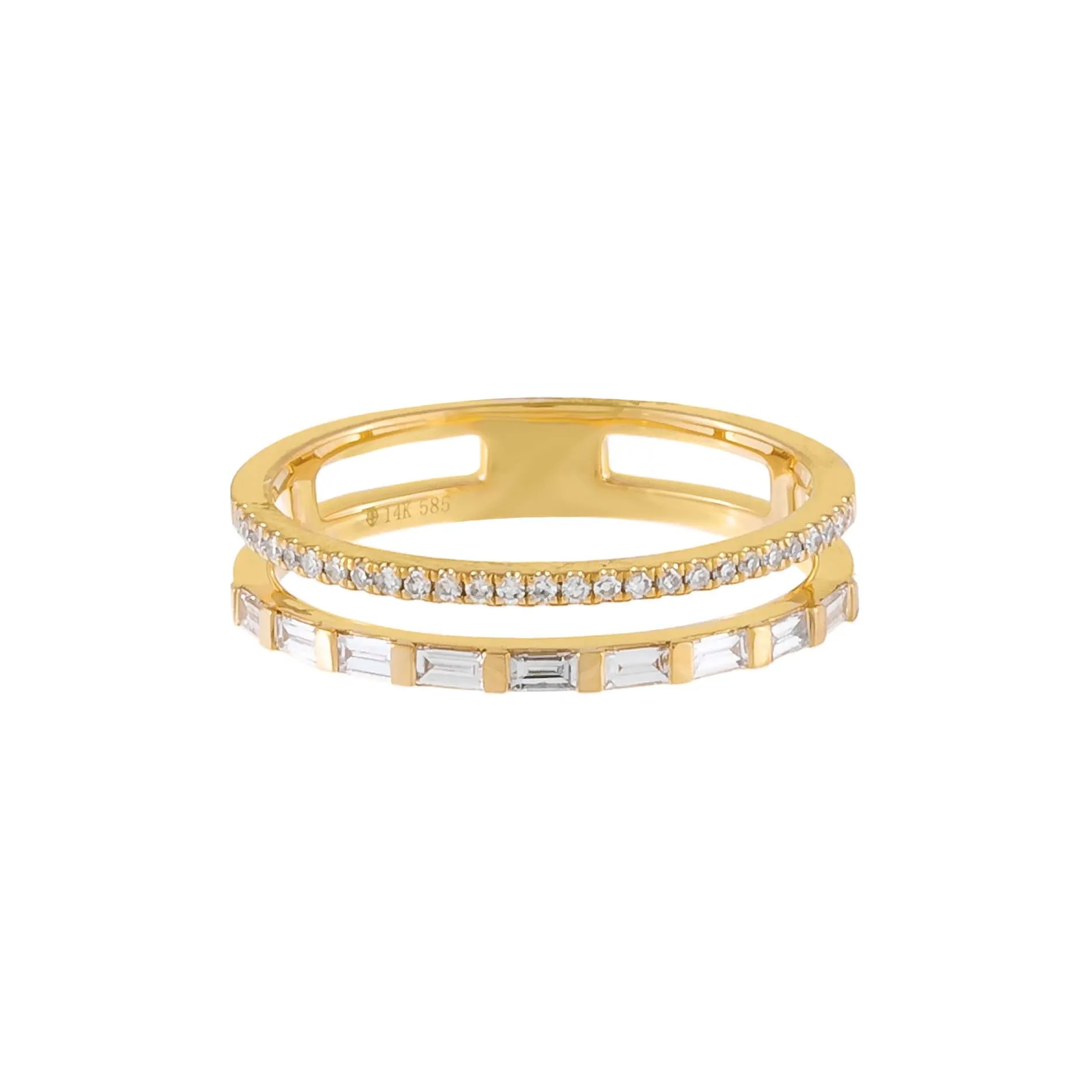 Diamond Baguette X Pavé Double Row Ring 14K sold by Adina Eden's product image thumbnail 3