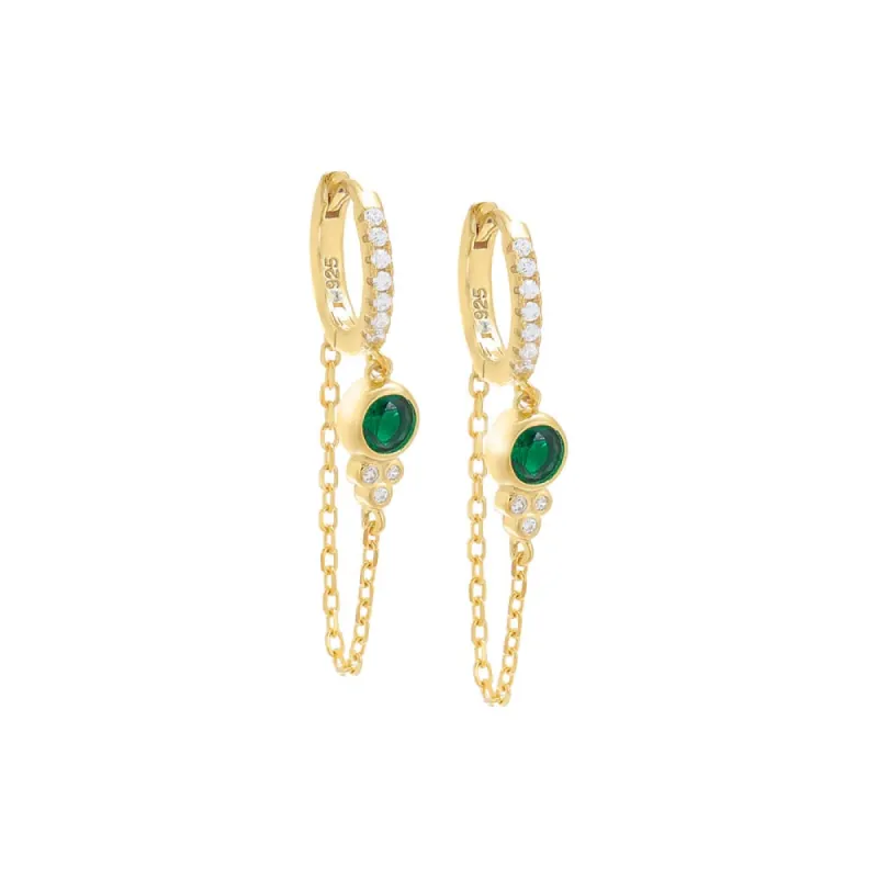 Pavé Colored Bezel Drop Chain Huggie Earring sold by Adina Eden's