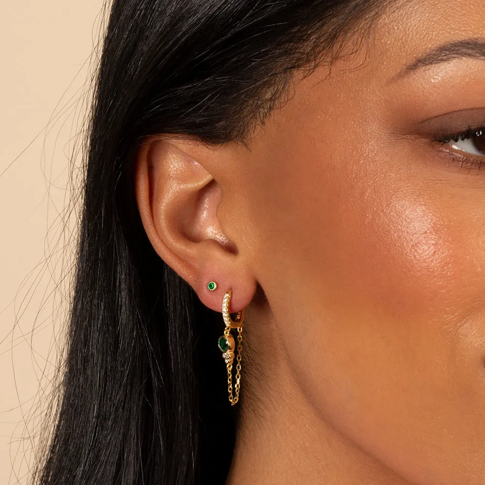 Pavé Colored Bezel Drop Chain Huggie Earring sold by Adina Eden's product image thumbnail 4