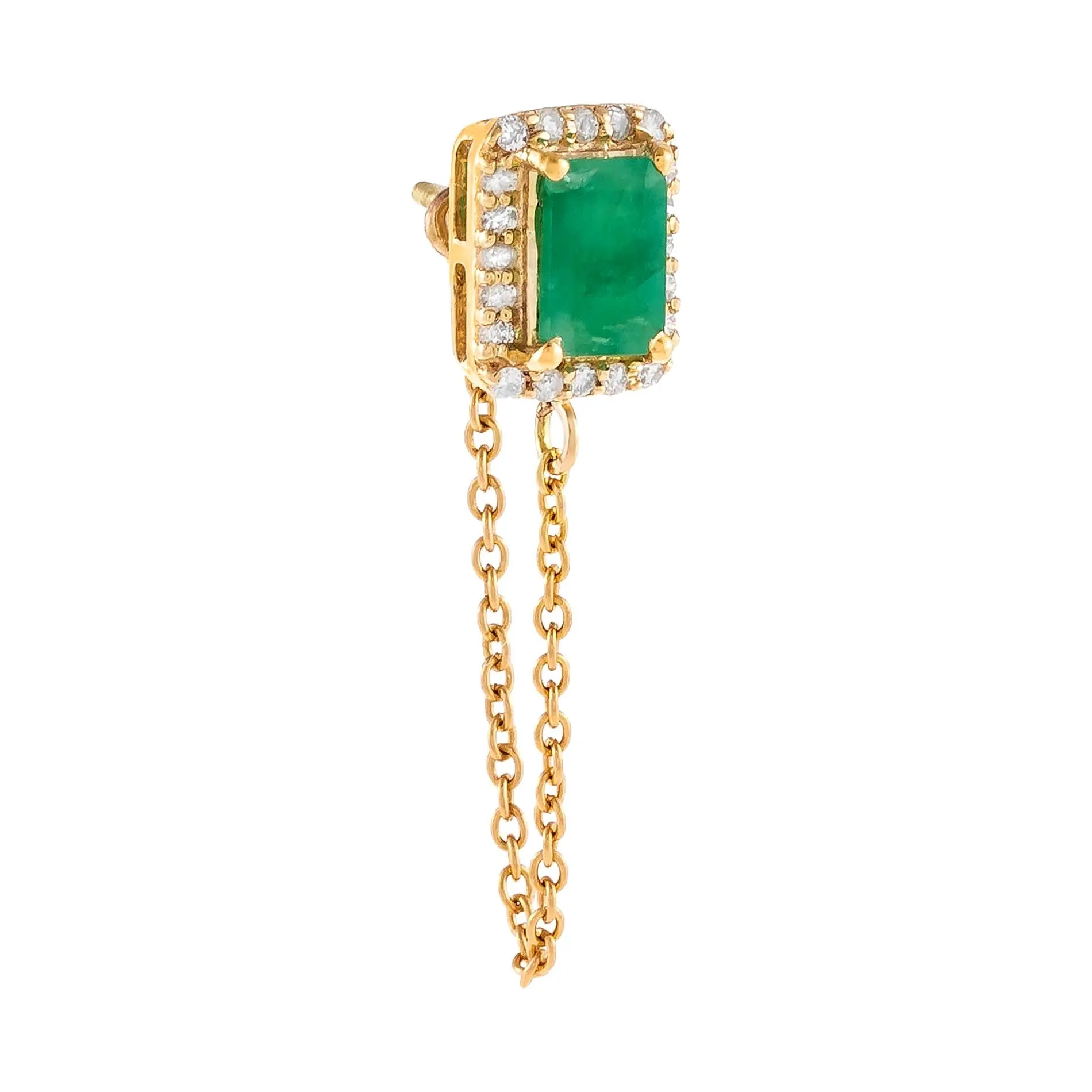 Diamond X Emerald Chain Stud Earring 14K sold by Adina Eden's