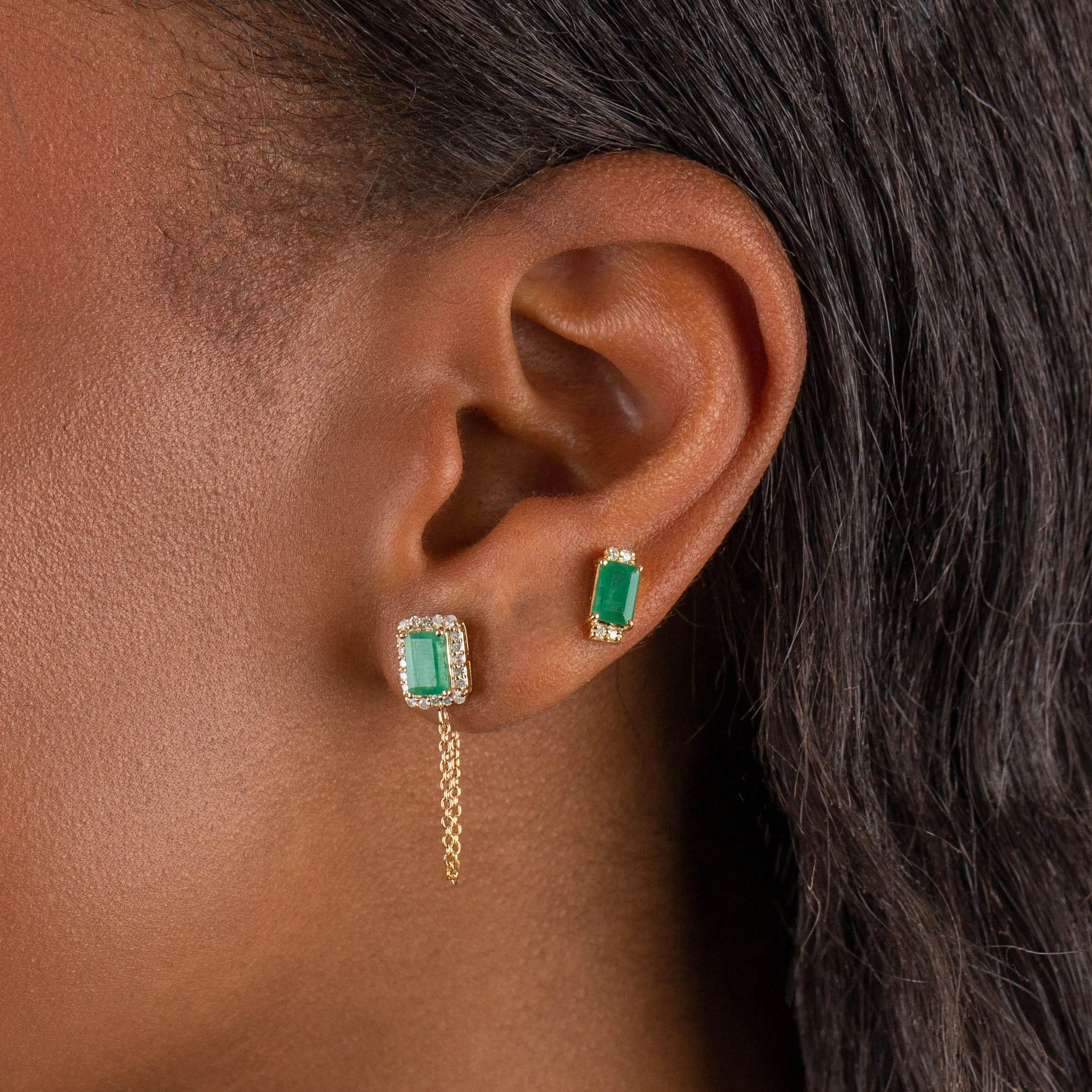 Diamond X Emerald Chain Stud Earring 14K sold by Adina Eden's product image thumbnail 2