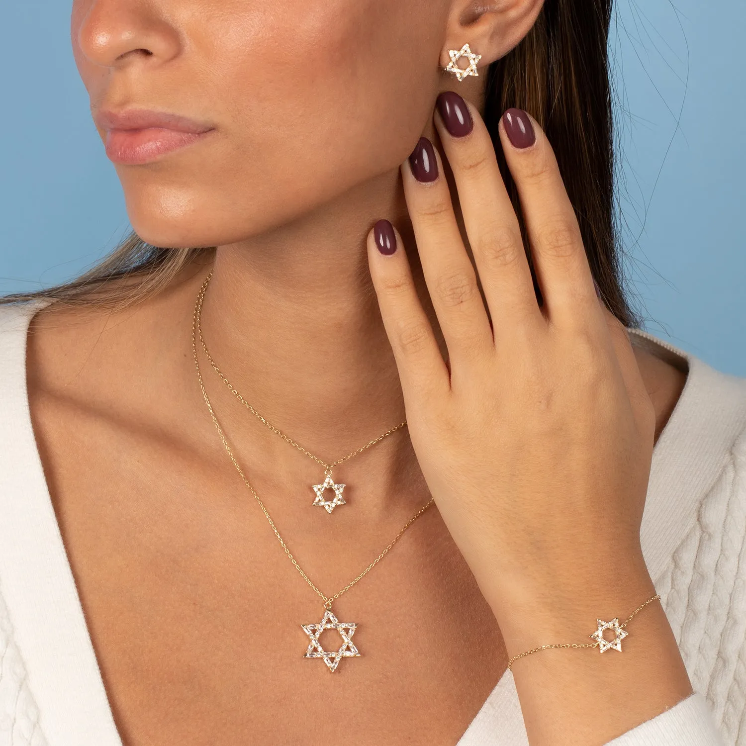 CZ Baguette Star Of David Pendant Necklace sold by Adina Eden's product image thumbnail 4