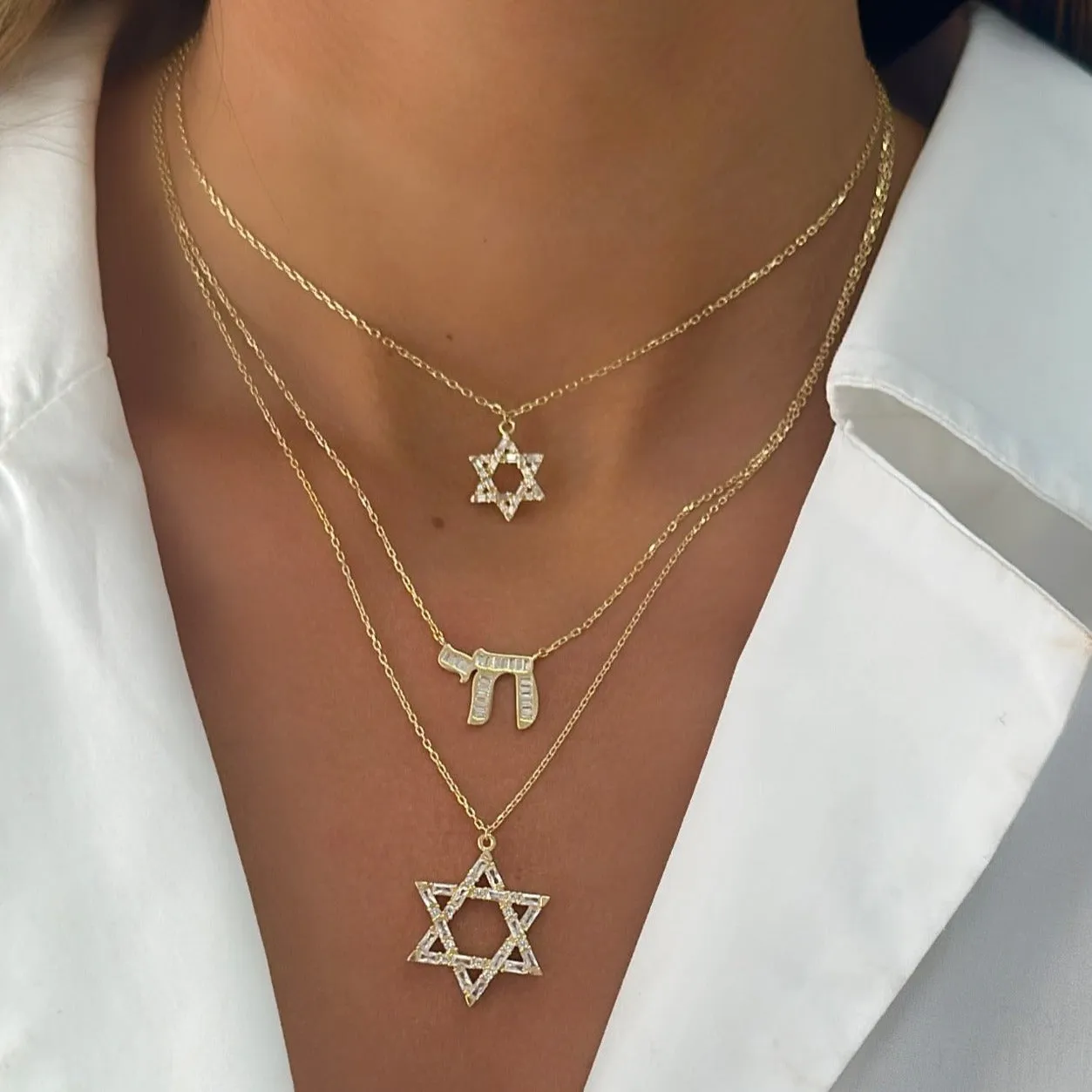 CZ Baguette Star Of David Pendant Necklace sold by Adina Eden's product image thumbnail 5