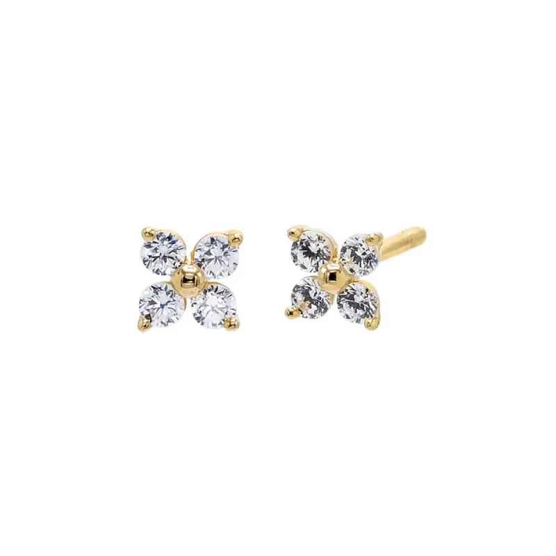 CZ Four Leaf Flower Stud Earring 14k sold by Adina Eden's