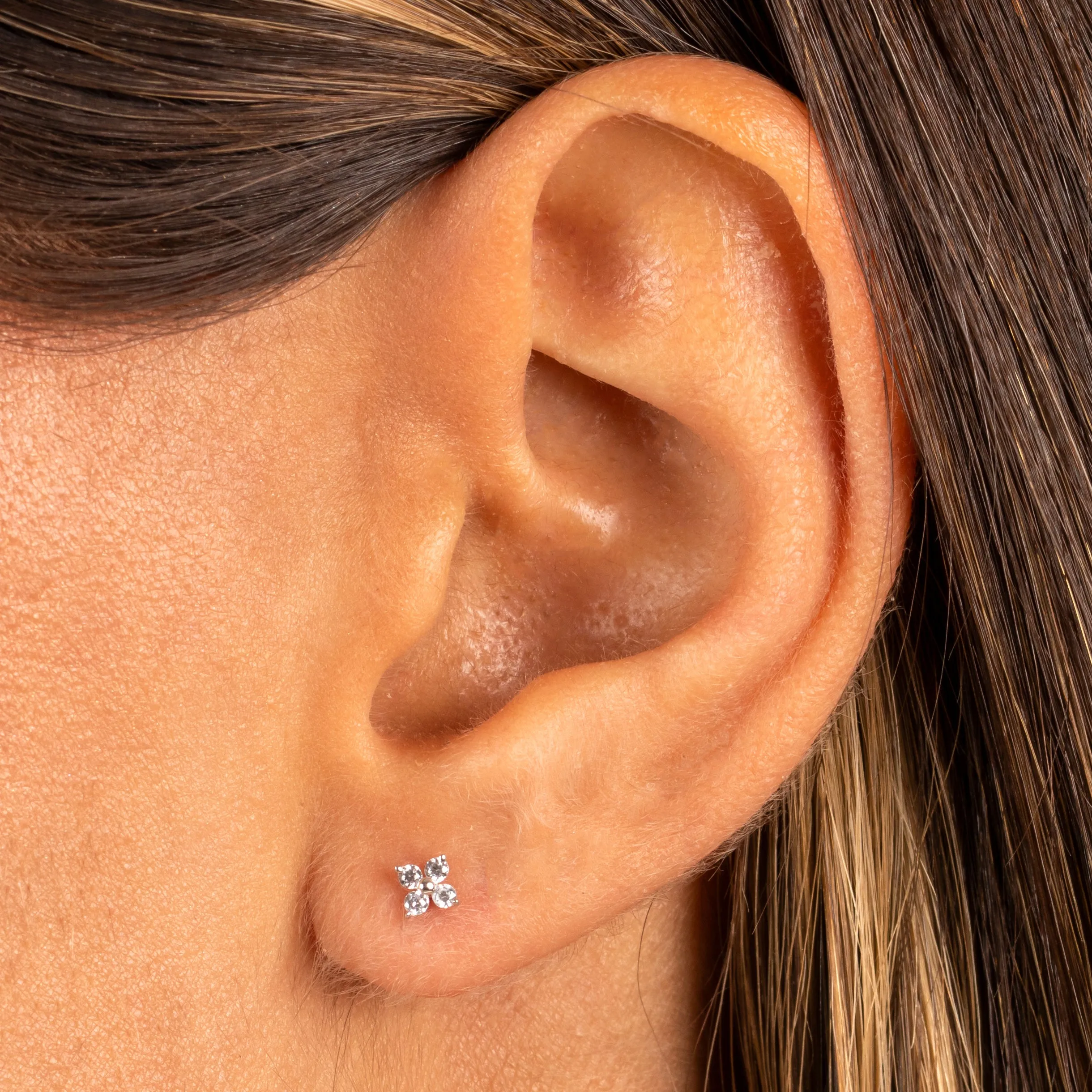CZ Four Leaf Flower Stud Earring 14k sold by Adina Eden's product image thumbnail 2