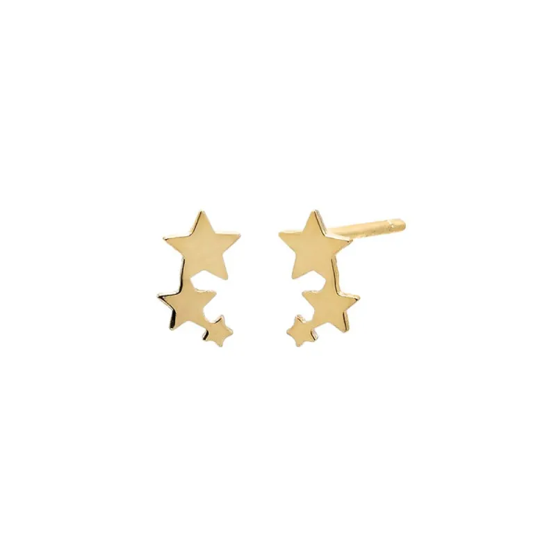 Triple Star Curved Stud Earring 14K sold by Adina Eden's
