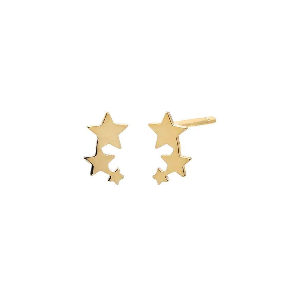 Triple Star Curved Stud Earring 14K sold by Adina Eden's