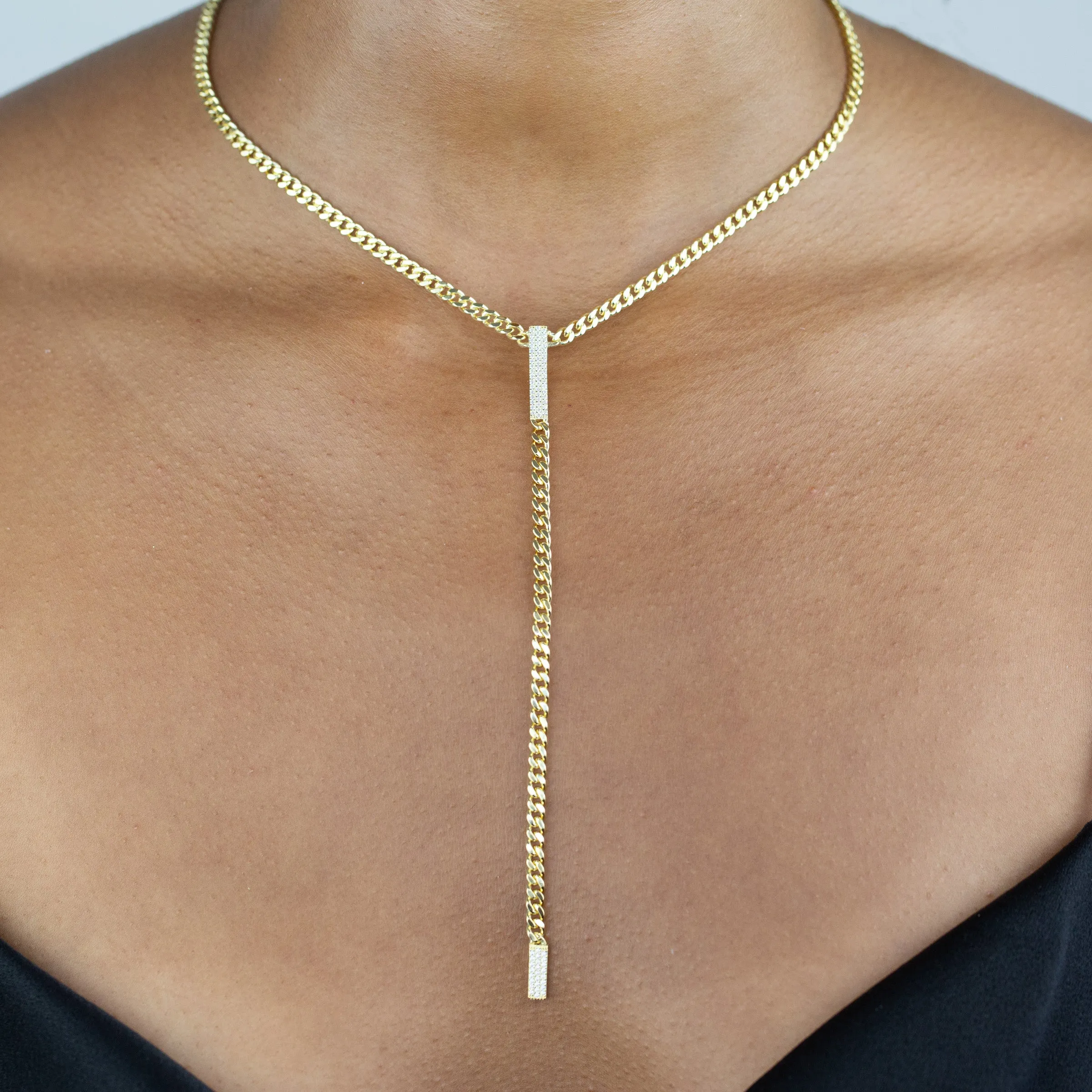 CZ Bar Cuban Chain Lariat sold by Adina Eden's product image thumbnail 2