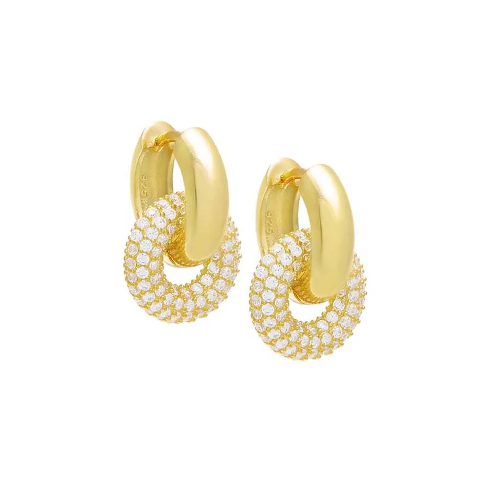 Solid X Pavé Double Link Huggie sold by Adina Eden's