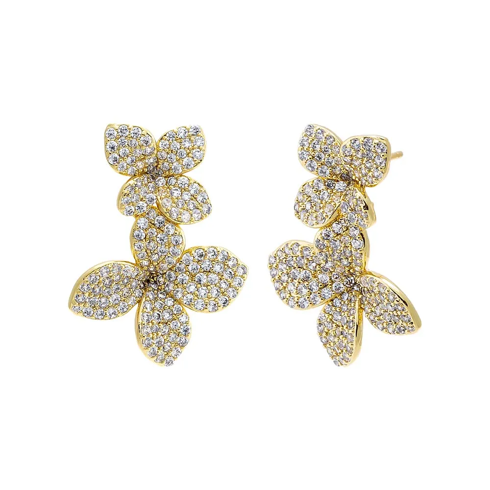 Pave Graduated Double Flower Drop Stud Earring sold by Adina Eden's