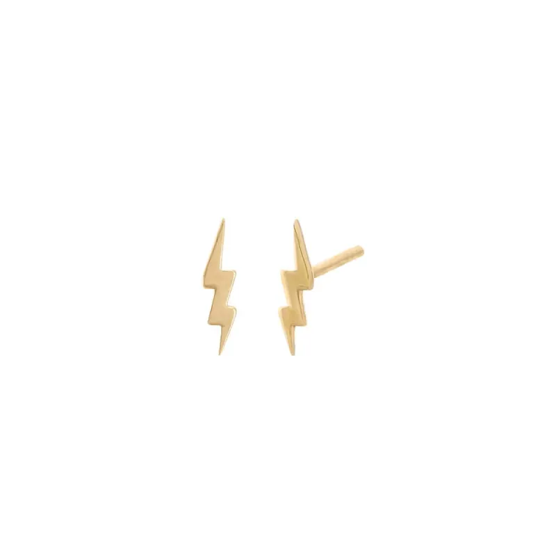 Solid Lightning Bolt Stud Earring 14K sold by Adina Eden's
