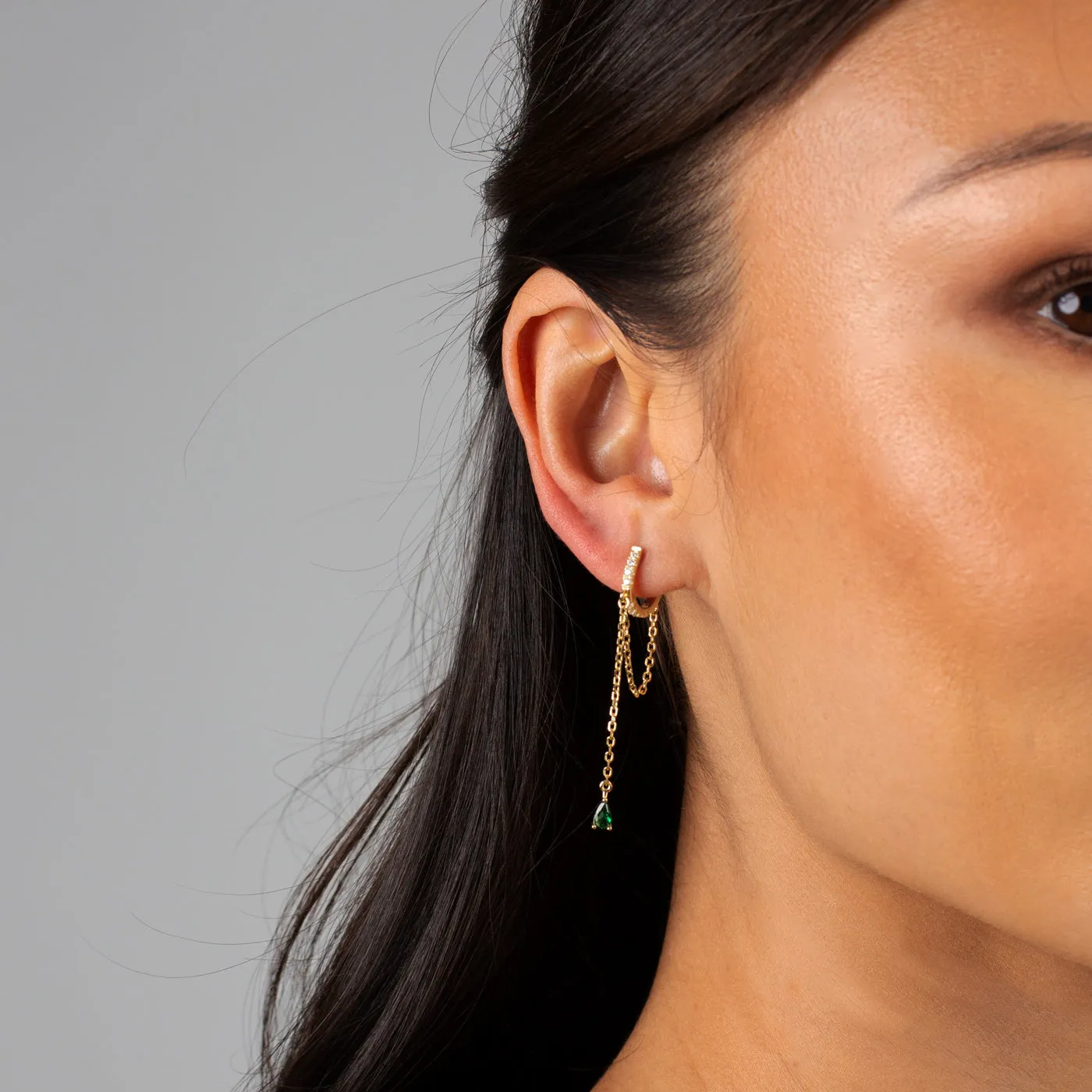 Colored Dangling Marquise Drop Chain Huggie Earring sold by Adina Eden's product image thumbnail 4