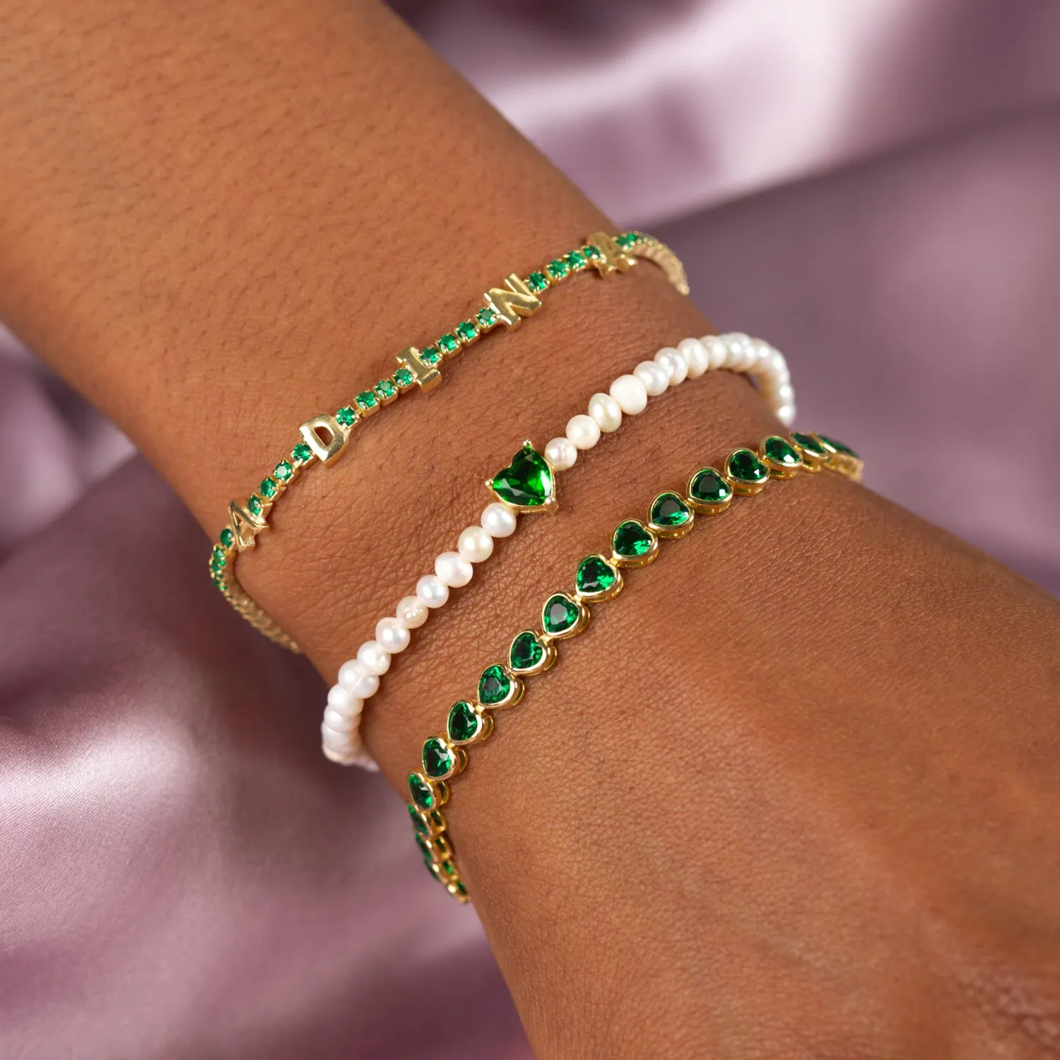 Colored CZ Heart Pearl Bracelet sold by Adina Eden's product image thumbnail 2