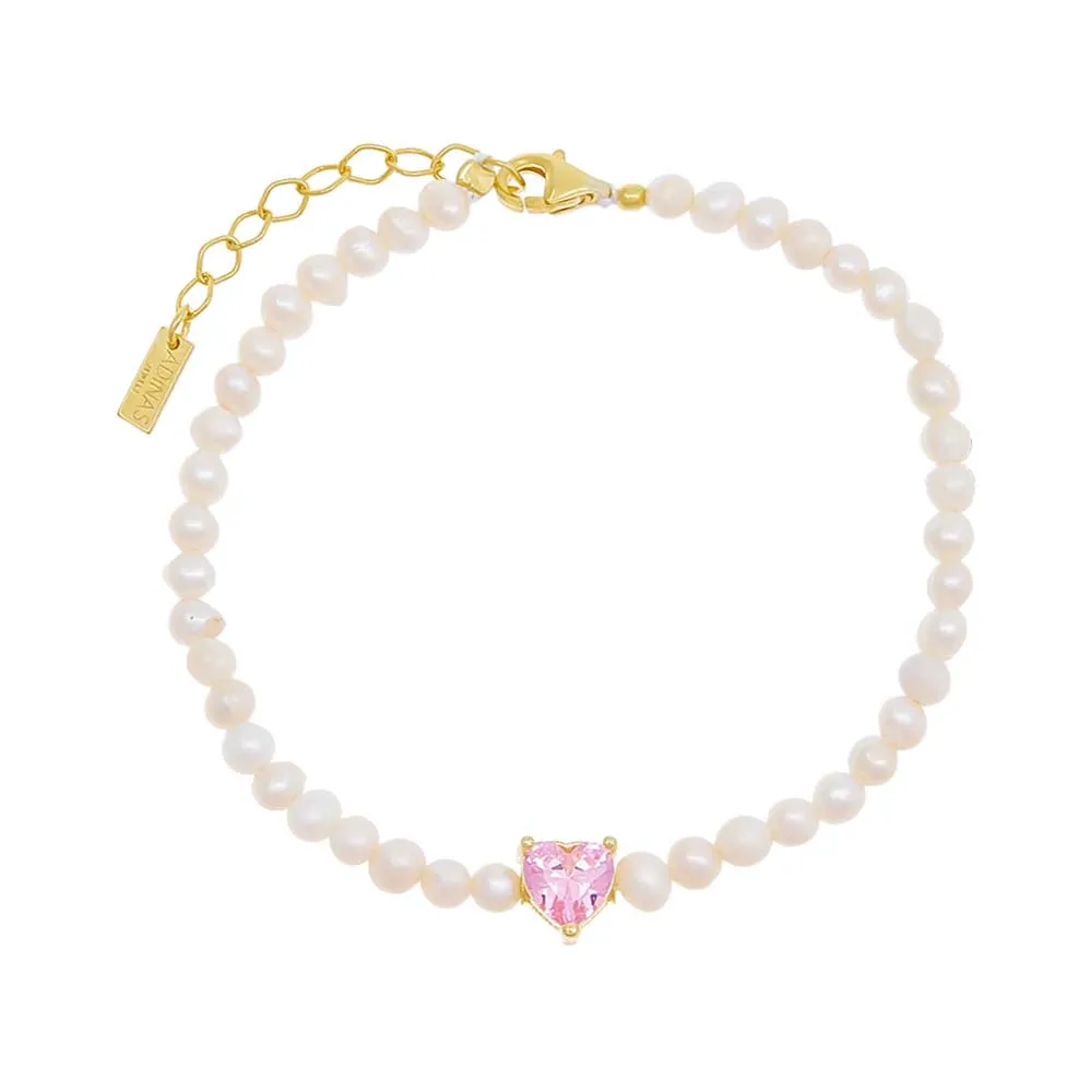 Colored CZ Heart Pearl Bracelet sold by Adina Eden's product image thumbnail 3