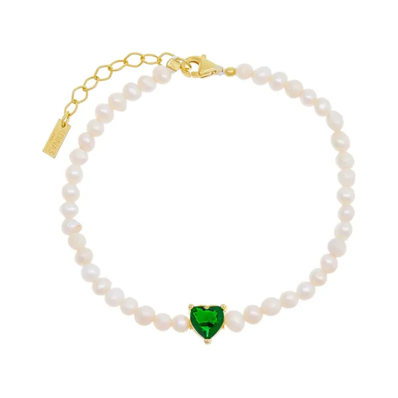 Colored CZ Heart Pearl Bracelet sold by Adina Eden's