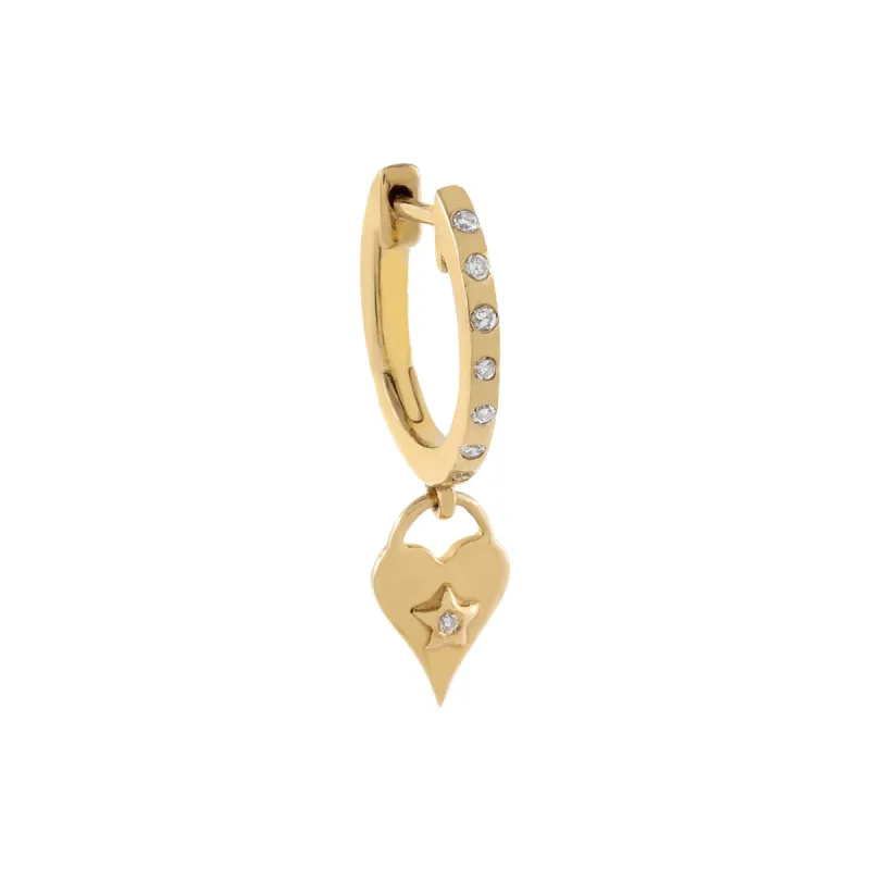 Diamond Heart X Star Huggie Earring 14K sold by Adina Eden's
