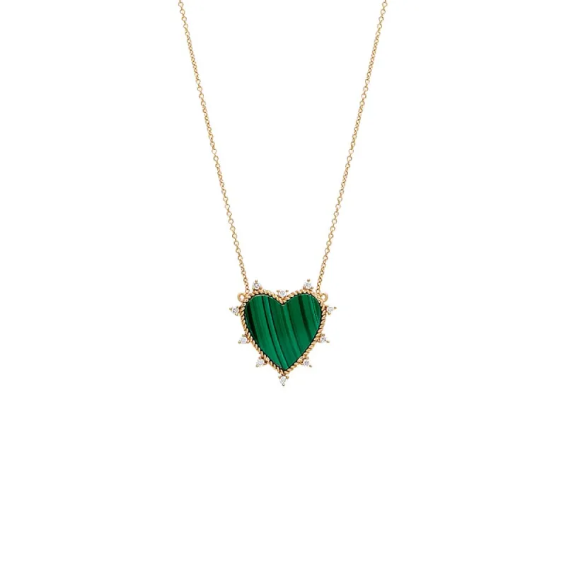 Diamond X Green Malachite Heart Necklace 14K sold by Adina Eden's