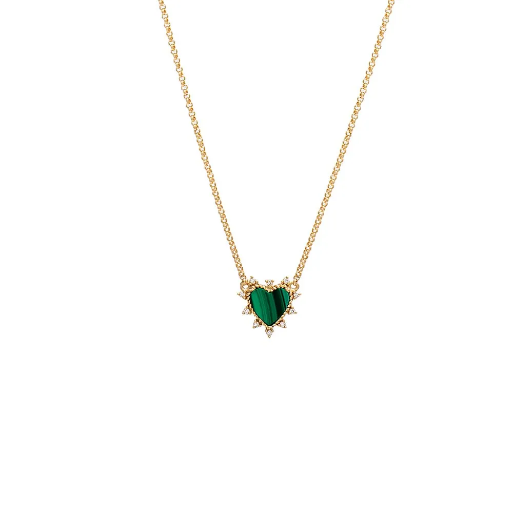Diamond X Green Malachite Heart Necklace 14K sold by Adina Eden's product image thumbnail 2