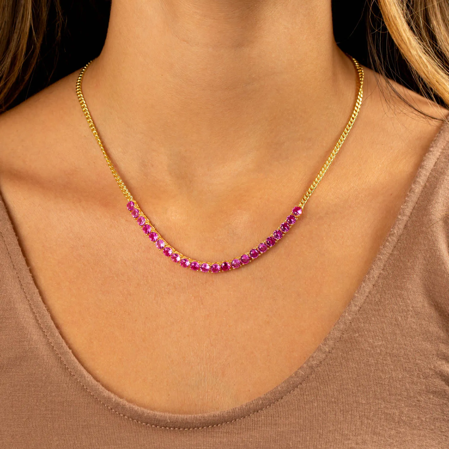 Colored CZ Half Tennis Link Necklace sold by Adina Eden's product image thumbnail 2