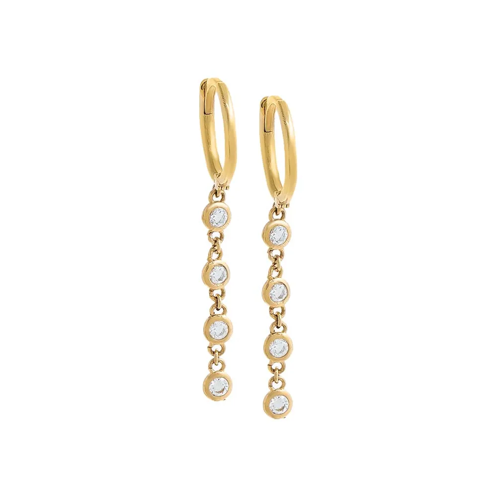 Bezel Station Drop Chain Huggie Earring 14K sold by Adina Eden's