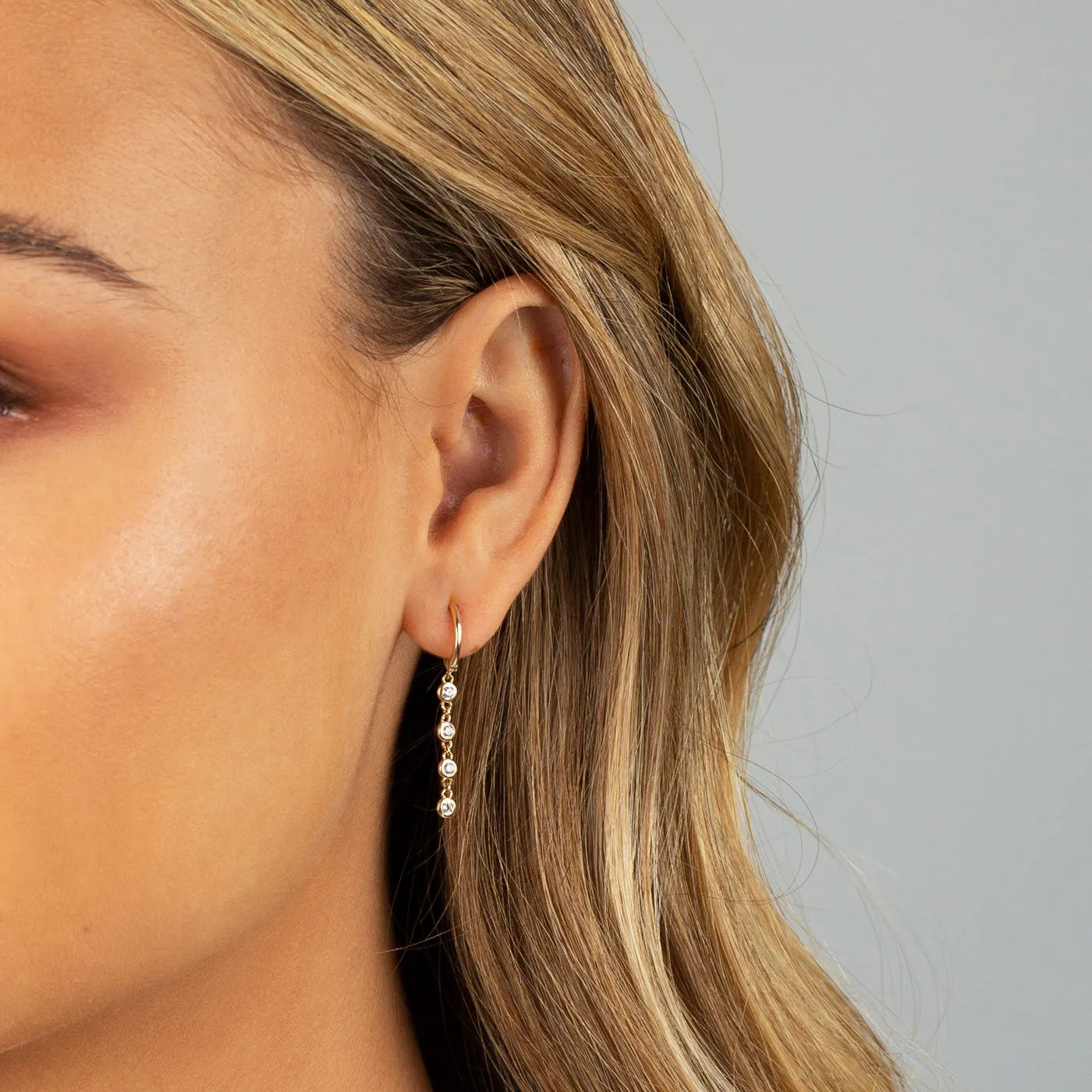 Bezel Station Drop Chain Huggie Earring 14K sold by Adina Eden's product image thumbnail 2