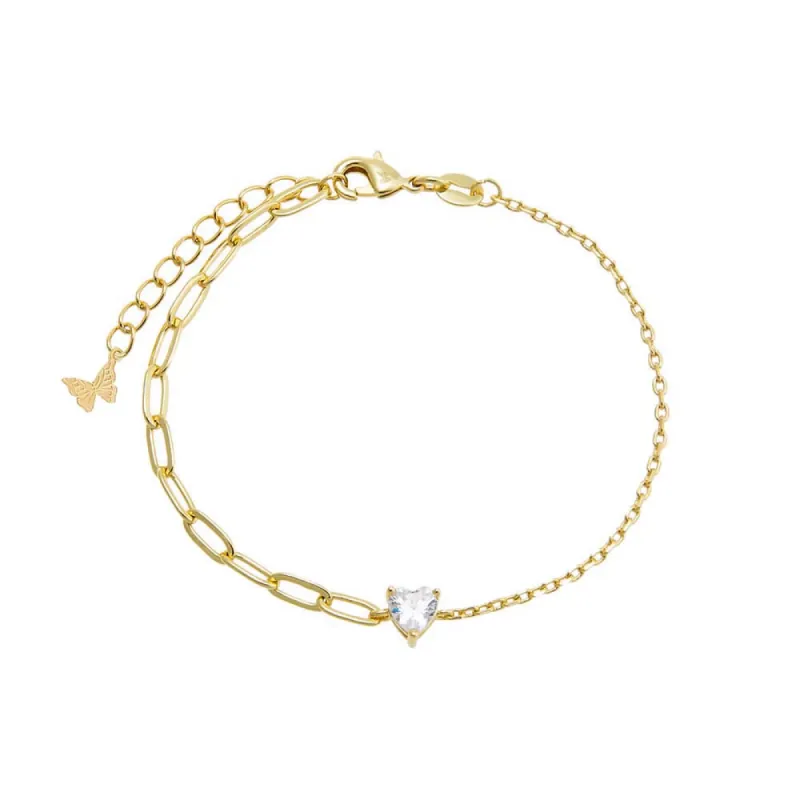 CZ Heart Pendant Double Chain Bracelet sold by Adina Eden's
