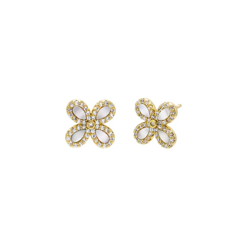 Pave Outline Stone Four Leaf Flower Stud Earring sold by Adina Eden's