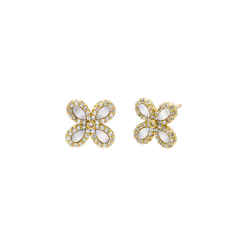 Pave Outline Stone Four Leaf Flower Stud Earring sold by Adina Eden's