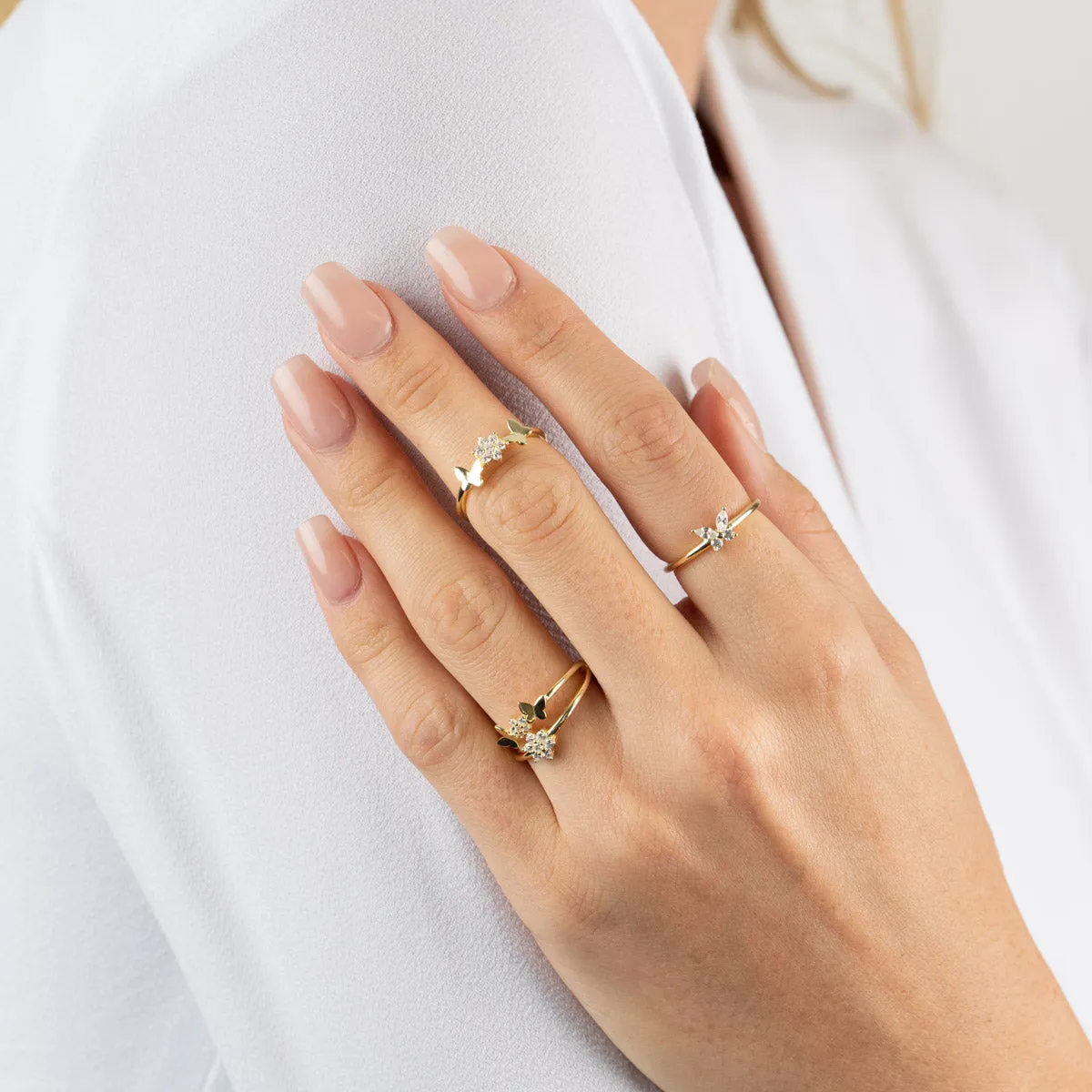 CZ Flower X Solid Butterfly Ring sold by Adina Eden's product image thumbnail 2