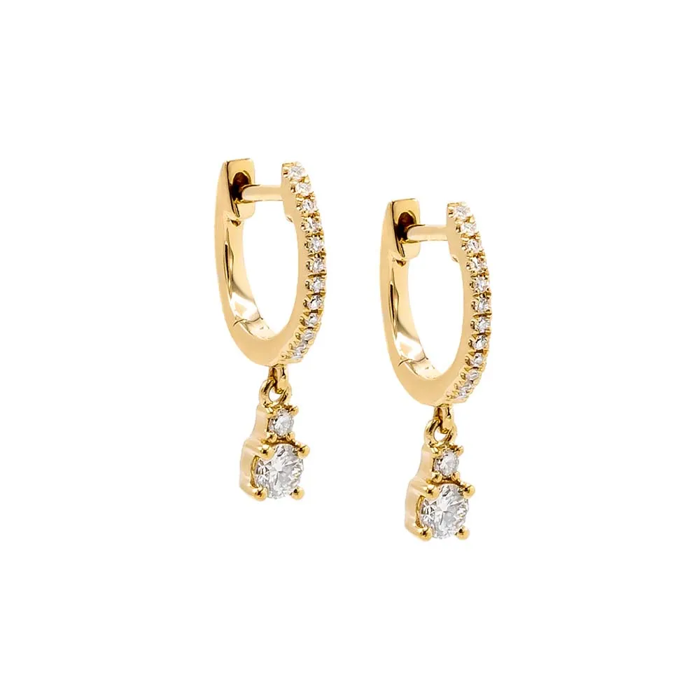 Diamond Dangling Solitaire Huggie Earring 14K sold by Adina Eden's