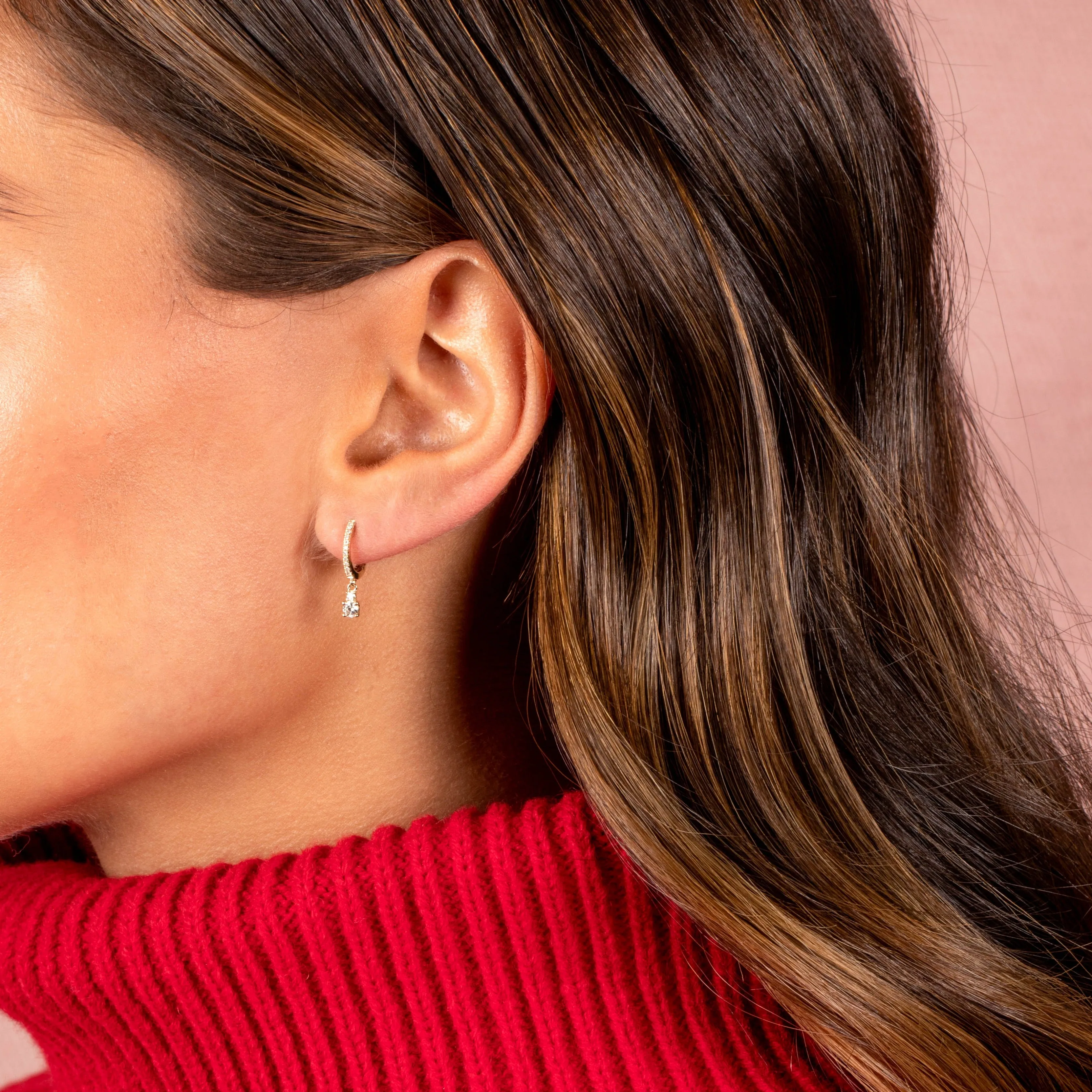 Diamond Dangling Solitaire Huggie Earring 14K sold by Adina Eden's product image thumbnail 2