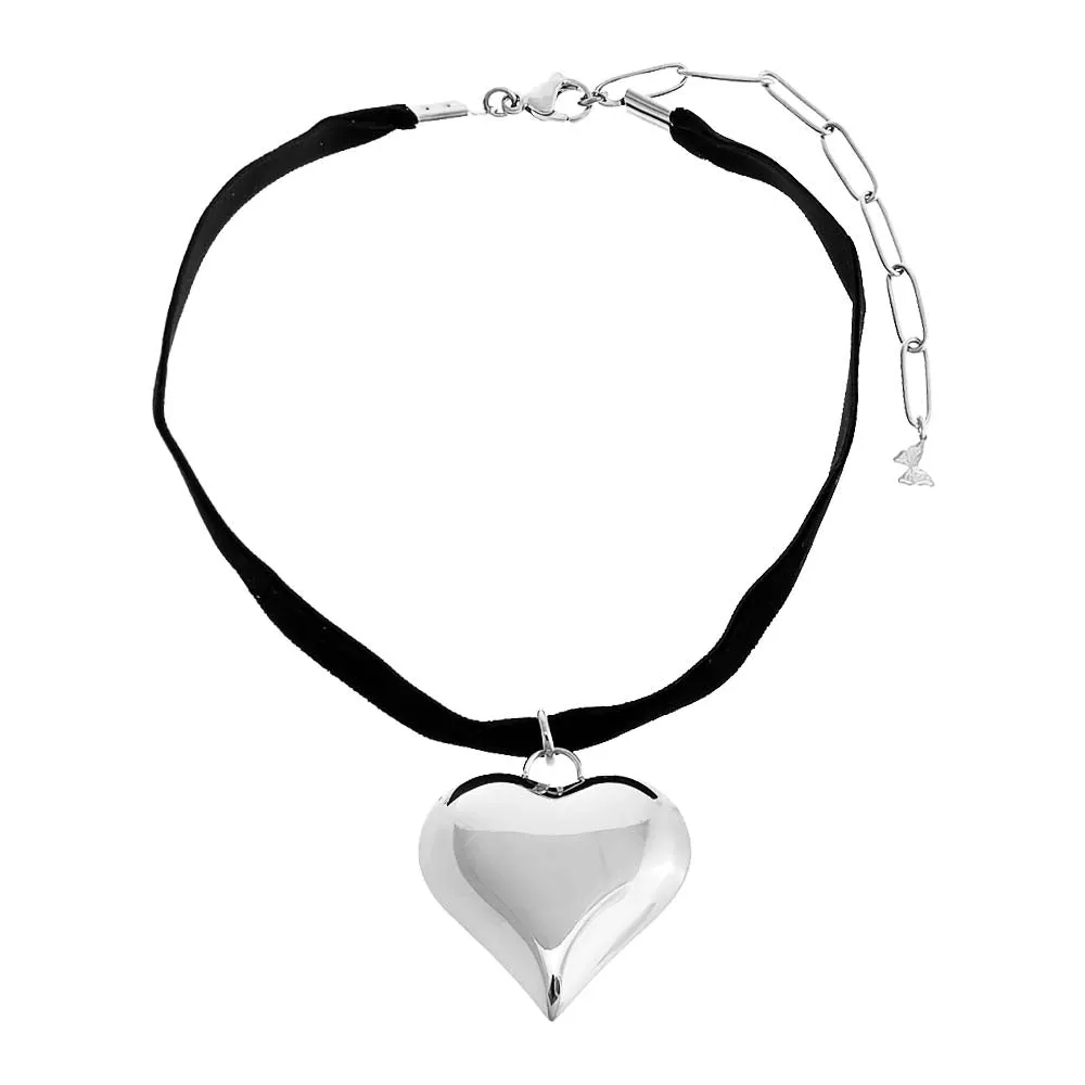 Small Puffy Heart Necklace Black Velvet Choker sold by Adina Eden's product image thumbnail 3