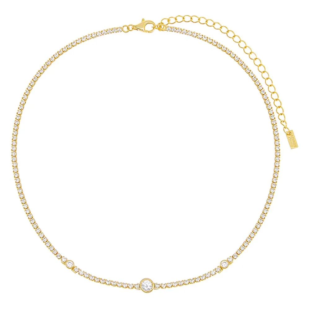 Graduated Solitaire Bezel Thin Tennis Choker sold by Adina Eden's product image thumbnail 3